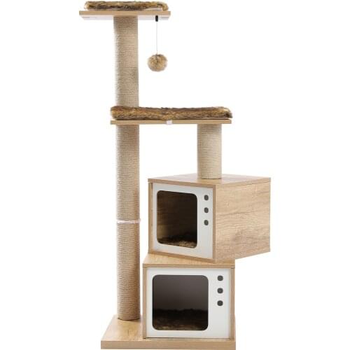 Rotated Pet Cat Tree Condo Multi-Level Tower Sisal Scratching Post for Kitten Cat Perches Large Space Hummock Removable Cozy Mat