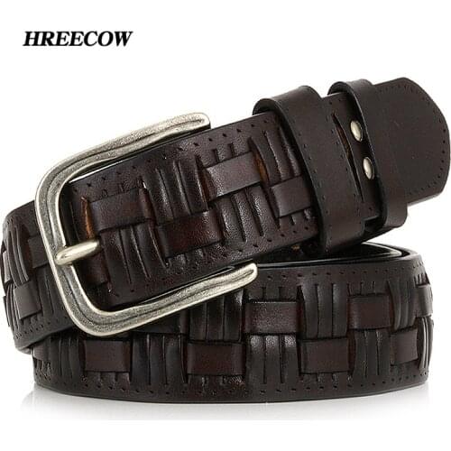 Genuine leather braided belt man Fashion male belts luxury design waist strap male Quality first layer cow skin belt for jeans
