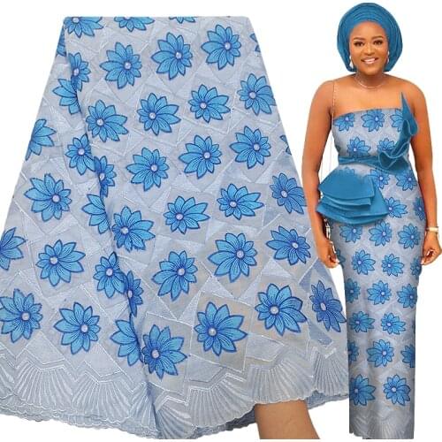 Fabricbob 100% Cotton Swiss Voile Lace 2021 High Quality Nigerian Asoebi Style Party Stones Embroidery African Lace Fabric