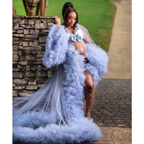 Gorgeous Sheer Long Maternity Dresses Custom Made Illusion Women Photo Shoot Dress for Photography Robes Bridal Robe Plus Size