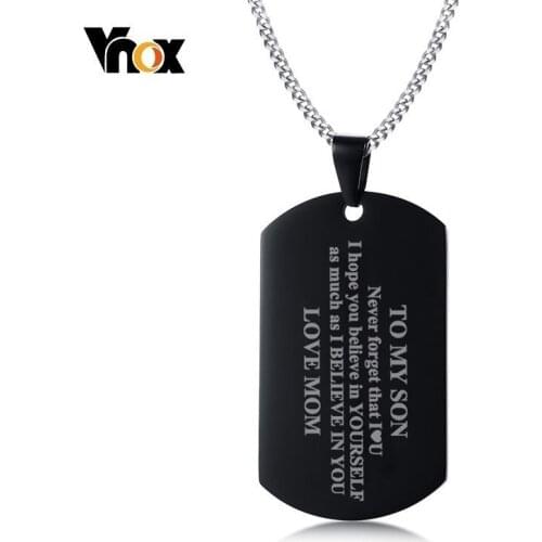 Vnox To My Son Never Forget That Mom Dad Always Love You Dog Tag Pendant Necklace Courage Christmas New Year Gifts for Boy Men