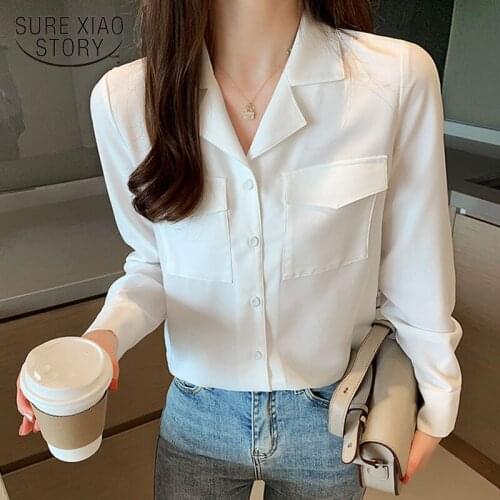 2020 Autumn New Korean OL Suit Collar Ladies' Tops Long Sleeve Chiffon Blouse Womens White Shirt Cardigan Ropa De Mujer 10696