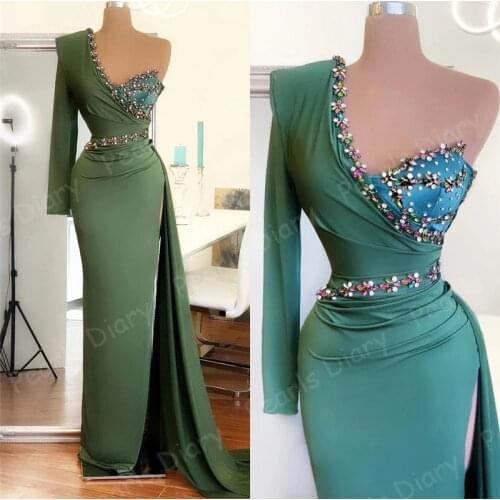Exquisite Customized Beaded Formal Party Gowns Women Evening Dresses2021 Arabic Dubai Satin Mermaid Prom Dress RObe De Soiree