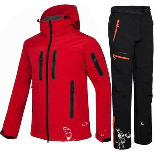 Winter Men Sets Fleece Softshell Jacket +Pants Waterproof Warm Hiking Jacket Outdoor Camping Fishing Hunting Trekking Ski Suit