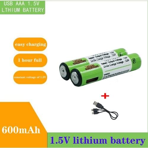 1.5V Mirco USB Rechargeable Battery 600mah AAA Toys Remote controller batteries Lithium Polymer Battery