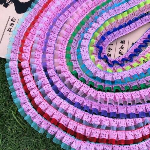 2 meters 25mm Dots Printed Cloth Gauze Double Layder Wrinkle Ribbon DIY Toy Doll Dress Trim Curtain Stage Clothing Decoration
