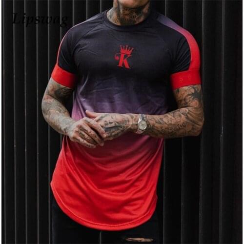2021 New Fashion Letter Printing Gradient T Shirts For Men Short Sleeve Tee Shirt Summer Slim Casual Mens O-Neck Pullover Tops