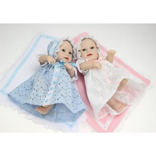 28cm Mini Silicone Dolls Kids Toys Reborn Twin Baby Dolls Training Props Children DIY Doll Toy Brinquedos for Girl Boy Gifts