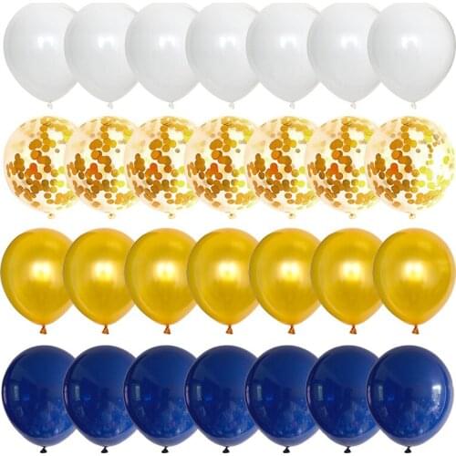 50pcs 12 inch Navy Blue Gold Confetti Balloons Set Metallic Gold Pearl White Balloons Wedding Birthday Party Decoration Supplies
