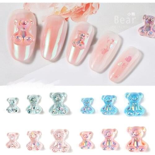 6Pcs 3D Cute Bear Resin Nail Art Decorations in 3 Sizes for Nails Ornaments Manicure Tips Decor DIY Accessories For Salon Home