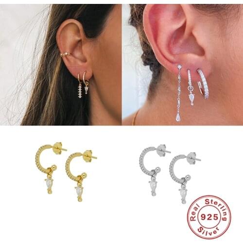 GS Luxury Woman lovers' Zircon Piercing Pendientes Hoops Earring For Wedding Gift Jewelry S925 Sterling Silver Long Earring