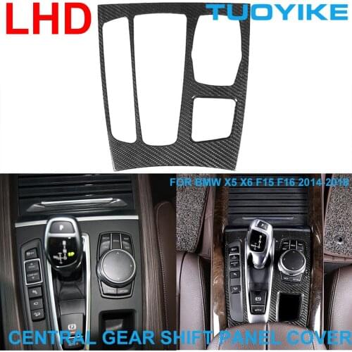LHD RHD Car Styling Real Carbon Fiber Interior Part Central Gear Shift Panel Cover Trim Sticker For BMW X5 X6 F15 F16 2014-2018