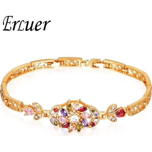 ARUEL Fashion Jewelry Bracelet Colorful Flower Austrian Crystal Cubic Zircon Chain Link Bracelets & Bangles For Women Party Gift