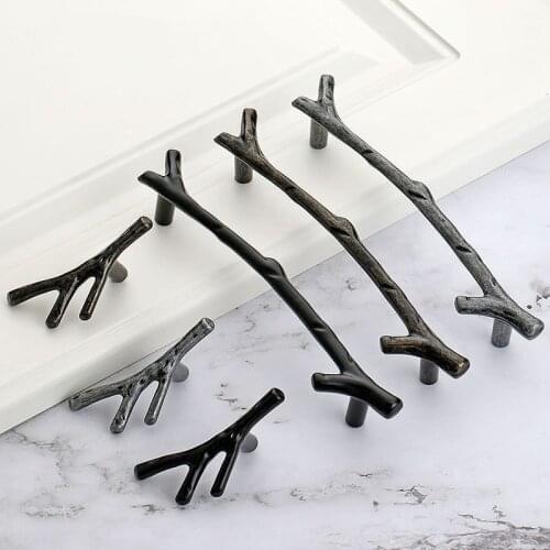 Zinc Alloy Branch Door Handle Simple Black Ancient Closet Cabinet Wardrobe Tree Knobs Furniture Hardware Drawer Flush Handles