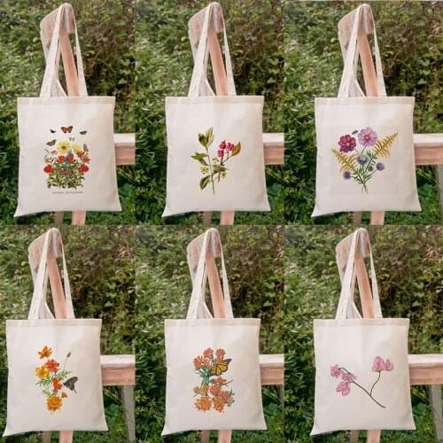 Summer Flower Plant Printed Shoulder Canvas Bags Female Large Capacity Bag Fashion Handbag Casual Travel Totes Student Book Bag