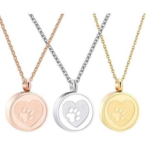 Custom Pet Paw Print Heart Animal Paw Stainless Steel Urn Necklace Memorial Ashes keepsake Pendant Jewelry