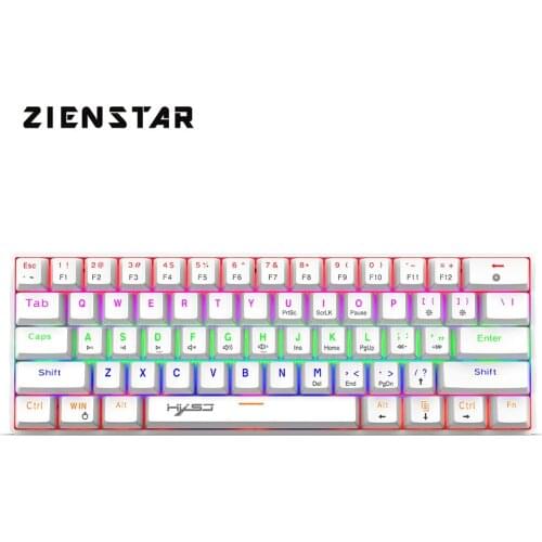 ZIENSTAR 60% English Type C Connector Wired Mechanical Gaming Keyboard with RGB Light 61 Keys Blue Switch for Desktop