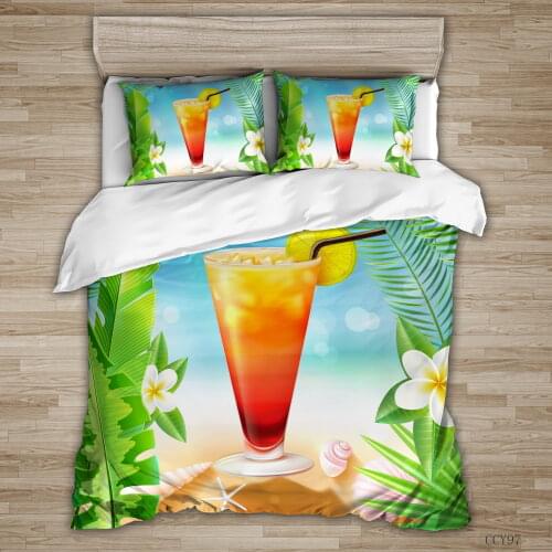 Hawaii Holiday Cartoon theme US Bedding Set duvet cover Pillowcase tree sea beach bedclothes 3D sunshine vacation hotel bed set