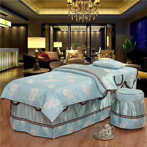 Printing Lace Trim Cosmetic Bedcover Quilt cover (including quilt core) Pillowcase Bench cover Bedding Set 4PCS Green Gray #612