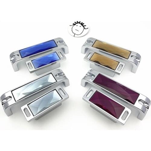 LCH Top Quality Modern Style Luxurious Colored Crystal Handles Cabinet Knobs Dresser Cupboard Door Knob Pull Silver Base