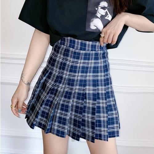 Summer Harajuku Pleated Womens Skirt Plaid Women High Waist A-Line Mini Skirt Casual Empire College Wind Female Short Skirt