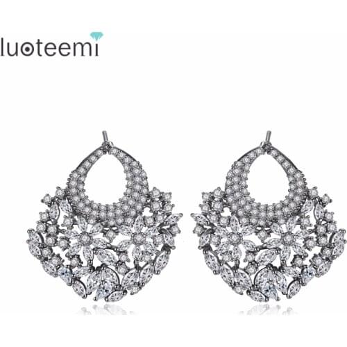 LUOTEEMI Bridal New Arrival Geometric CZ Stud Earrings For Women Fashion Ear Jewelry Brincos Boucle D'oreille Wholesale Price
