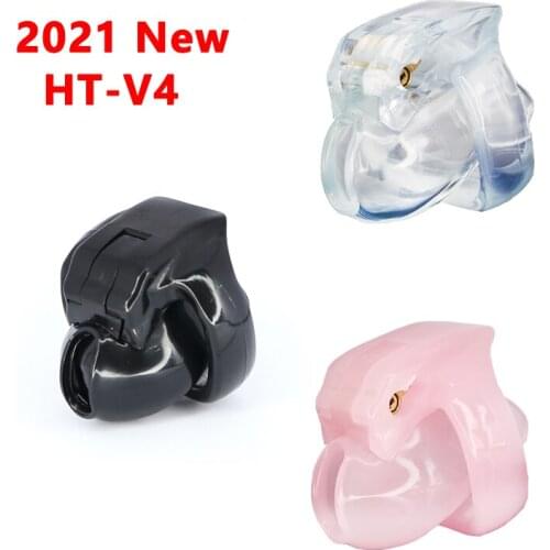 HT V4 BDSM Small Plastic Cock Cage Prison Stop Masturbation Male Chastity Belt Device with 4 Penis Ring Faithful Lock Sex Toys