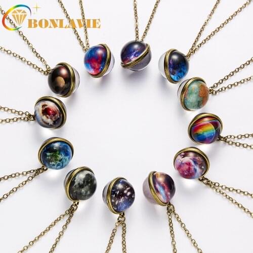 BONLAVIE Fashion New Galaxy Nebula Cosmic Night Light Double-sided Retro Pendant Necklace Creative Cosmic Starry Sky Necklace