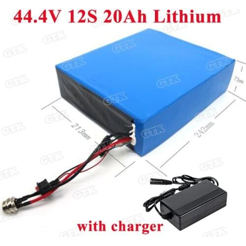 Powerful 44.4v 20ah 1000w lithium ion battery 18650 cells for 1500w 2000w ebike battery motor bicycle e bike kit +3A charger