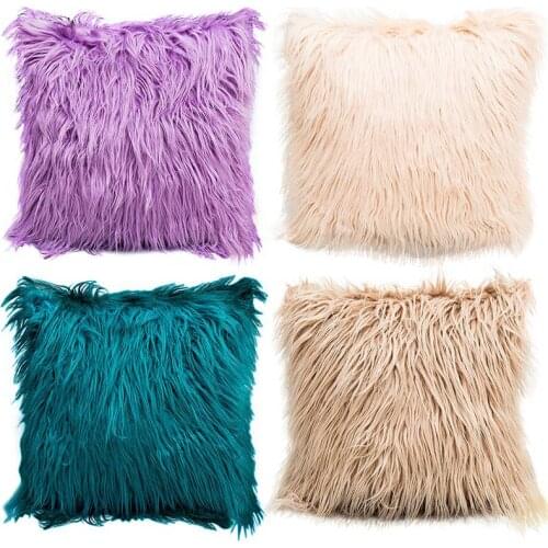 Soft Artificial Fur Cushion Cover Hairy Faux Plain Plush Fluffy Soft Cushion Cover Pillow Cover Solid Color Cases For Home Sofa