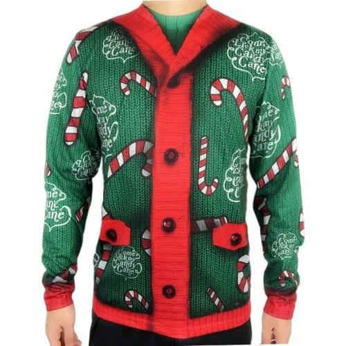 Inappropriate Letter Print Ugly Christmas T Shirt for Men Tacky Mens Holiday Fake Cardigan 3D Print Ugly Xmas Party Tshirts