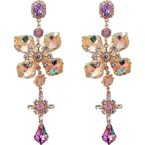 2021 New Fashion Crystal Petal Drop Earrings for Women Long Tassel Dangle Earring Luxulry Wedding Party Jewelry Gifts