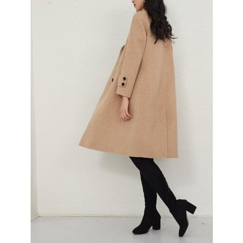 2021 winter new fashion high-end double-sided tweed coat womens medium and long purple wool coat no cashmere