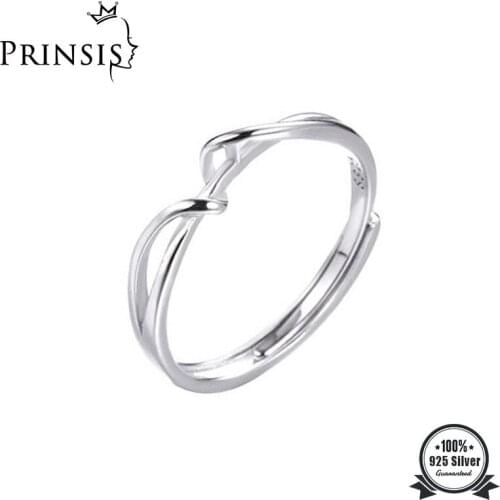 PrinSis Real 925 Sterling Silver Sweet Minimalist Twist Opening Ring For Fashion Women Teen Girl Kid Xmas Gift Jewelry DD1093