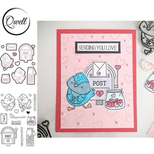 QWELL Cutting Dies and Clear Stamps Combos Owl Envelope Post Box Can Love Words DIY Scrapbooking Craft Paper Album Cards 2021