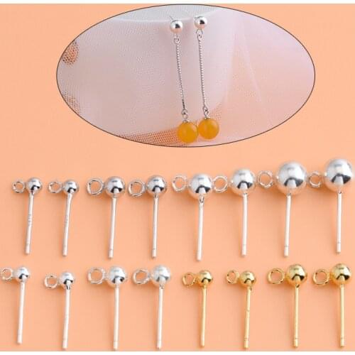 S925 sterling silver handmade earrings DIY accessories plain silver peas pearl beads with ring earrings imitation allergy ear st