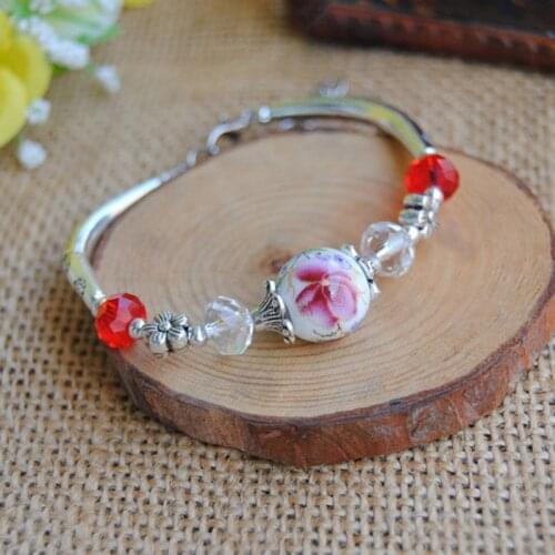 Cute New Vintage Ceramics Beads Girls Bracelet Chinese Style Crystal Charms Bracelet Women Jewelry Party Friends Souvenirs Gift