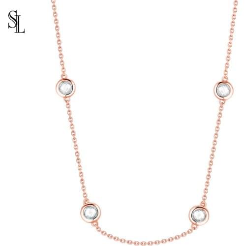 SL 925 Sterling Silver Necklace Jewelry White Zirconia Stone For Girls Best Friend Gift