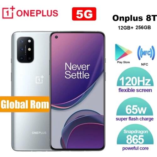 Global Rom OnePlus 8T 12GB 256GB Snapdragon 865 5G Smartphone 120Hz AMOLED Fluid Screen 64MP 65W Warp Charge