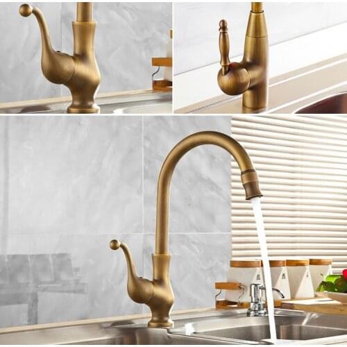 Basin Faucets Antique Bathroom Sink Mixer Deck Mounted Single Handle Single Hole KitchenFaucet Brass Hot and Cold Tap ZD013