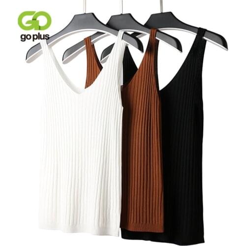 GOPLUS Summer Knitted Tank Tops Vintage Casual V-Neck Sleeveless Top Womens Red Soft Basic Tops Woman Clothes Camiseta Tirantes