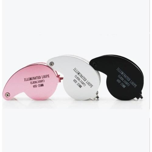 Antique jewelry magnifying glass professional identification 40X handheld aluminum alloy shell with LED lights folding portable