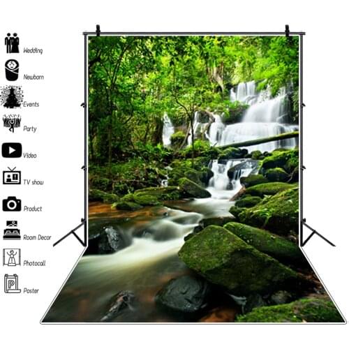 Laeacco Spring Waterfall Rocks Scenic Photography Backgrounds Vinyl Nature Mountain Decro Photographic Backdrop For Photo Studio