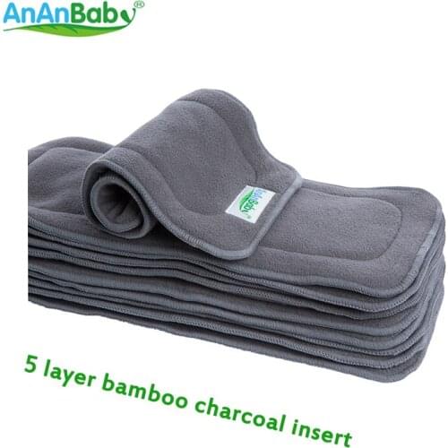 Ananbaby 5pcs/lot 5 layer Bamboo Charcoal Inserts Comfortable Health Diaper Inserts Size 35cm x 14cm