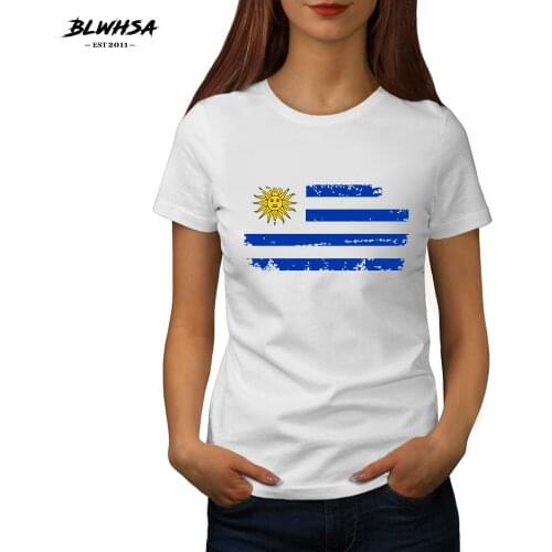 BLWHSA Summer Uruguay Flag Printed T shirt Women Fashion Short sleeve Funny T-shirts Uruguay National Flag Female Tshirts