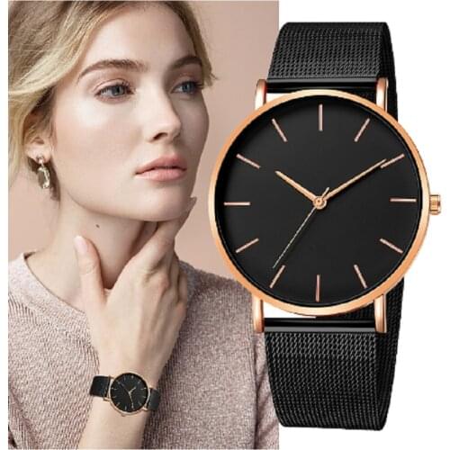 Ladies Watch 2021 Top Design Fashion Casual Simple Rose Gold Mesh Band Quartz Womens Watch