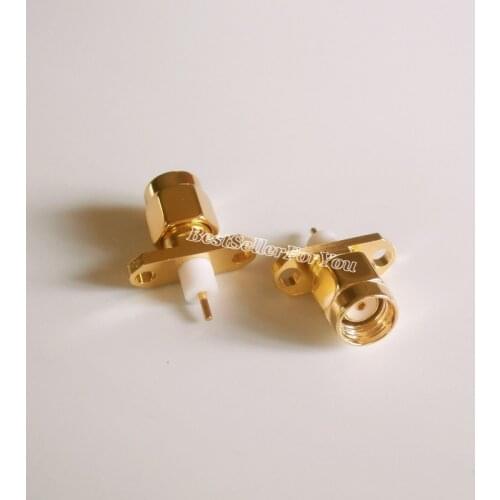 1Pcs RP-SMA male plug center 2 hole flange deck mount solder RF connector