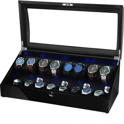 16 Automatic Watch Winder Box PU Leather Watch Winding Winder Storage Watch Box Collection Display Japanese Motor LED Light