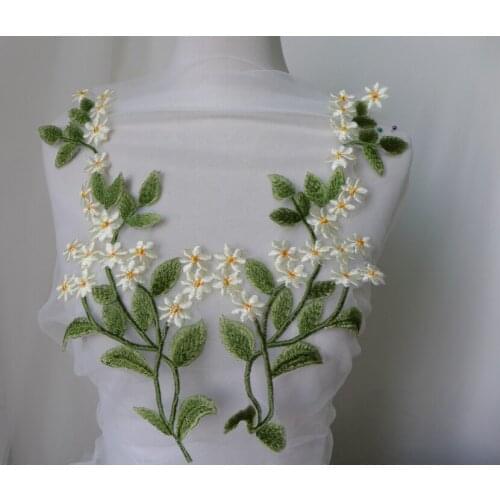 Green/Light Yellow Beautiful Venice Lace Applique, Organza Embroidered Lace Applique With Floral, Elegant Trim Lace New Arrival