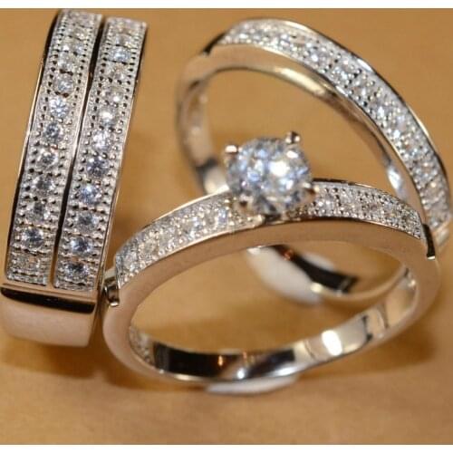 3PCS Luxury Women Jewelry Round Cut White Zircon Bridal Rings for Wedding Engagement Set Gifts
